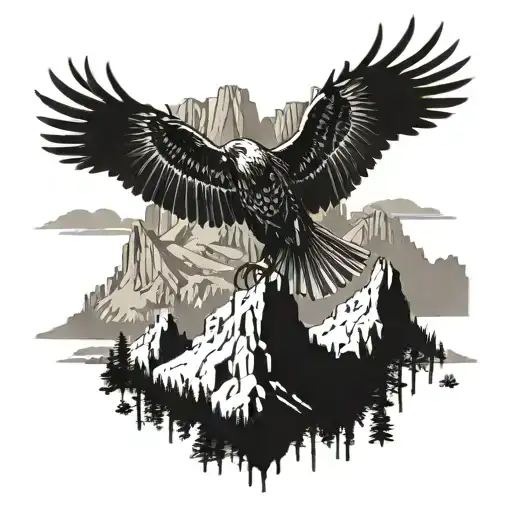 Bryce Canyon Mountains And Falcon Bird