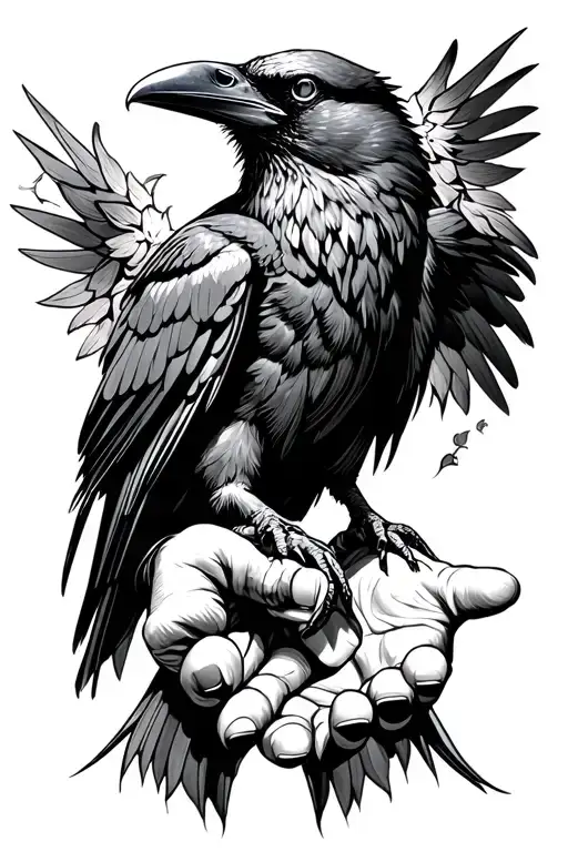 Raven On Raised Hands