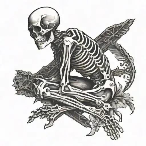 Skeleton On Its Knees And Cross