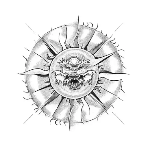 Sun And Dragon Circle Tattoo For Shoulder