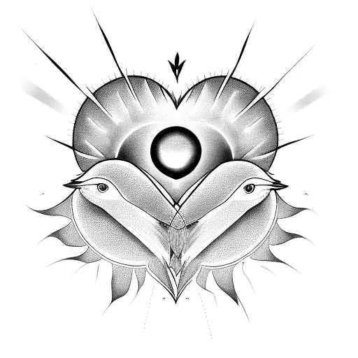 Mother Love Birds Heart And Sun