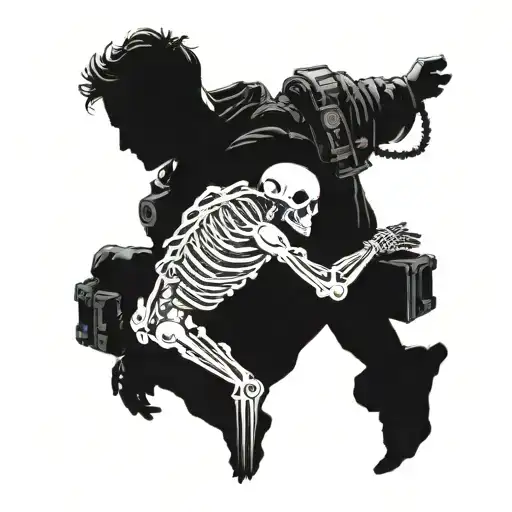 Skeleton Embrace Each Other Tightly Curled Horns Rebreather Diver