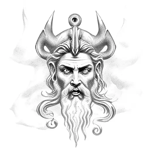 Poseidon In Ocean With Trident