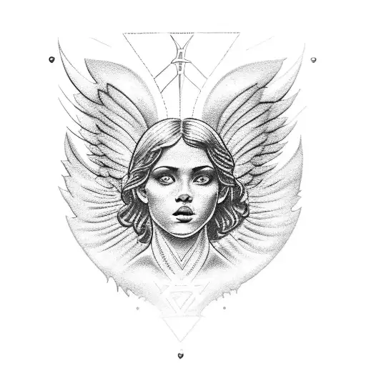 A Detailed Blackwork Tattoo Of An Angel Playing A Sport Related To Trabalho