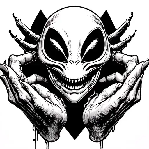 Alien Head Tattoo Holding Dirty