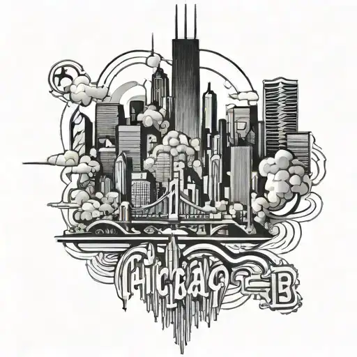 A Chicago Skyline Silhouette With A Subtle Tcb Symbol Integrated Into The Cityscape