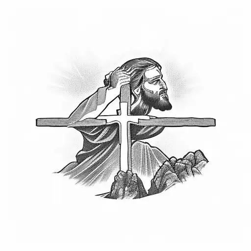 Jesus Crosses On Hill Side