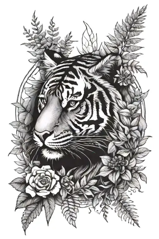 Tiger With Forest Plants