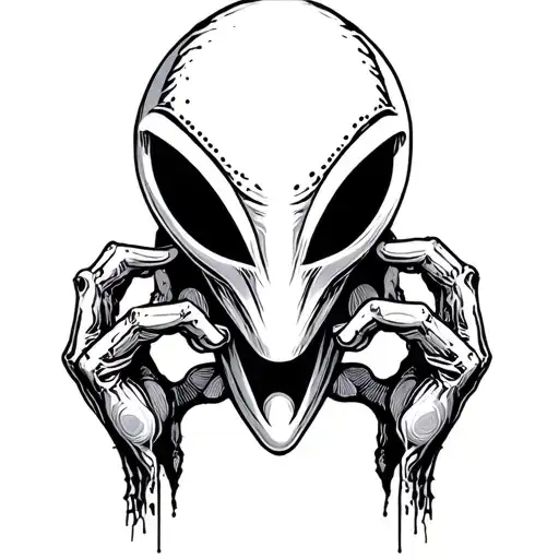 Alien Head Tattoo Holding