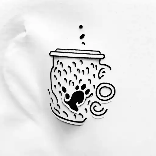 A Minimalist Coffee Cup With A Dog Silhouette On The Beach