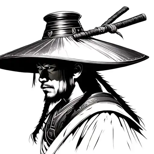 Dark Samurai With Wide Brim Hat Side Profile