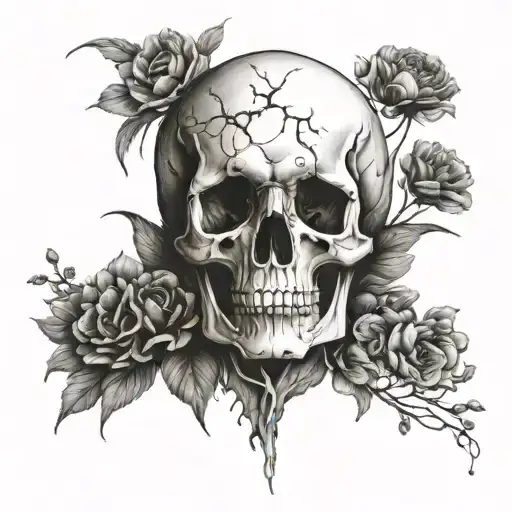Skull Growing In Nature And Flowers