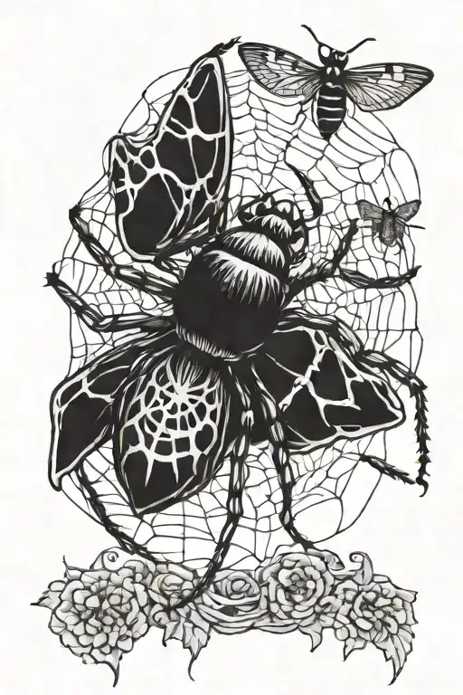 Spider Capturing Moth With Webs While A Centipede Is Wrapping Around The Arm Trying To Get The Moth