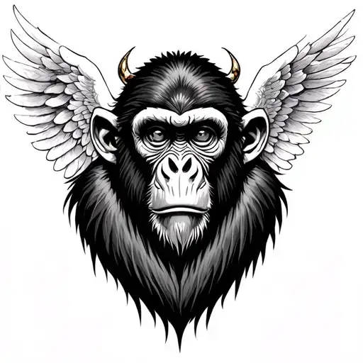 Monkey With Demon And Angel