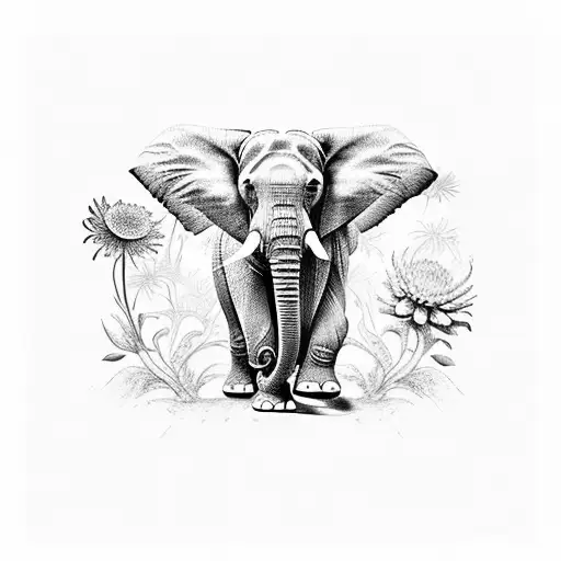 Elephant With Chrysanthemum