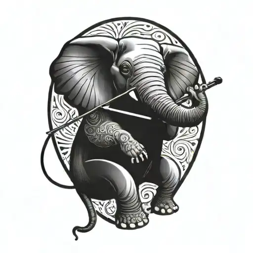 Cartoon African Elephant Playing Violin Bow Transforming