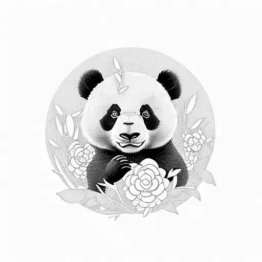 Panda Surrounded By A Garden Of Flowers