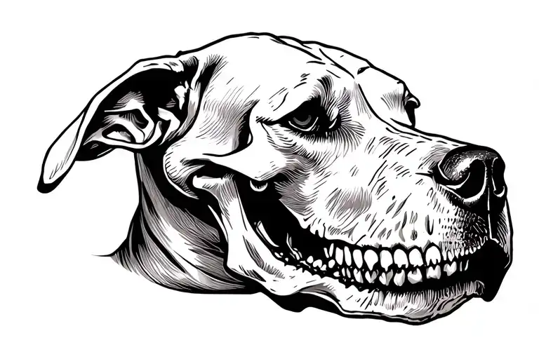 Dog Pitbul Skull Tatto