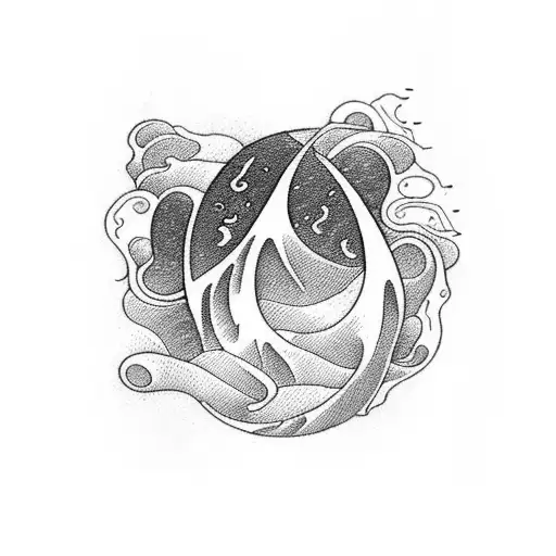 A Fashion Water Themed Tattoo Incorporating Elements Of Waves And Fabric Textures