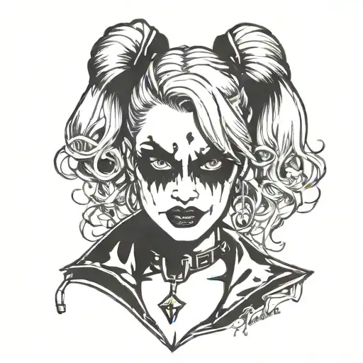A Stylized Portrait Of Harley Quinn In A Blackwork Style