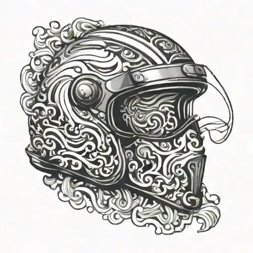 A Detailed Motorcycle Helmet With Intricate Ocean Waves As The Design