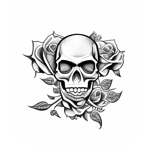 Skull With Roses And Money And Guns