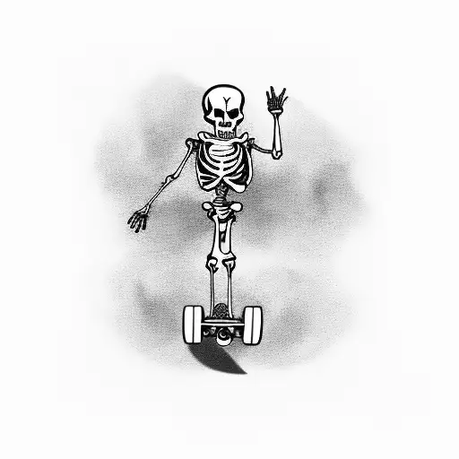 Skeleton Riding A Skateboard And Listening To Music