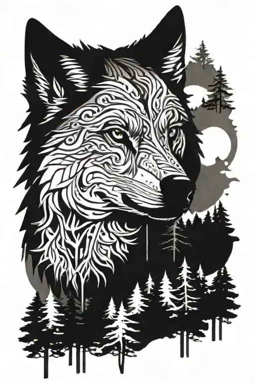 Wolf Head With Trees In Background