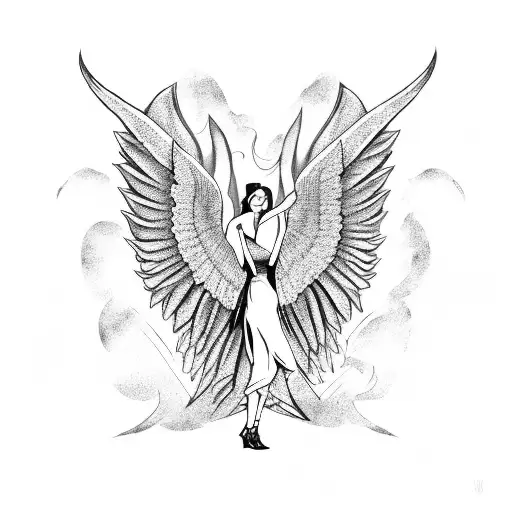 Woman With Wings Fights A Dragon