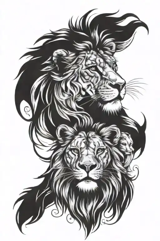 Lion With Lioness And Baby Lion