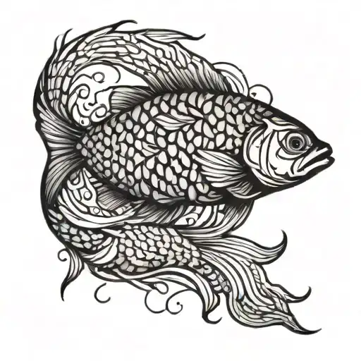 Fish Scales Intertwined With Sunrise Integrated