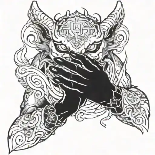 Demon Praying Hands Surrounded