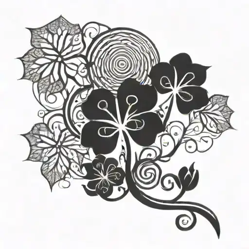 Spiral Branching Into Four Leaf Clover With A Spiral Stem And Branching Leaves With Various Shapes