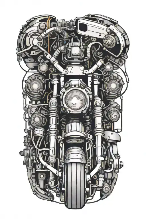 Cybernetic Harley Davidson Motorcycle Merging With A Computer Motherboard