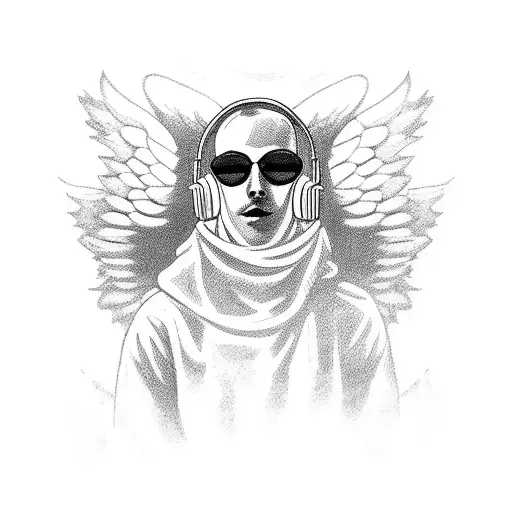 An Angel In A Balaclava Holding A Microphone With A Trading Chart In The Background