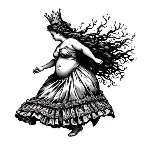 Fat Nymph Gracefully Walking With Crown