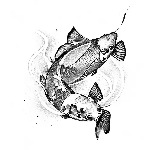 Two Koi Fish Swimming Upward