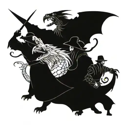 Wizard And 2 Rogues Fighting A Dragon
