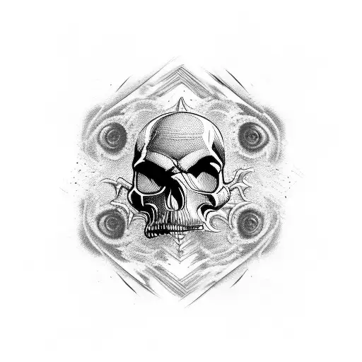 Abstract Sleeve With Horror Themes Like Skulls And Eyes