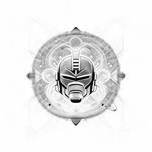 An Abstract Blackwork Design Of Galactus's Helmet With Cosmic Energy Swirling Around It