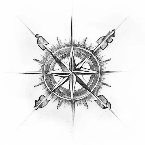 A Thunderbolt Intertwined With A Compass Rose