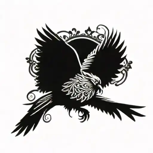 Dark Ornamental Crow Flying On Chest