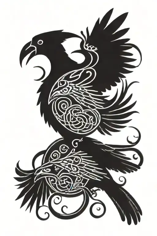 Asymmetrical Celtic Pattern With Ravens Huginn And Muninn
