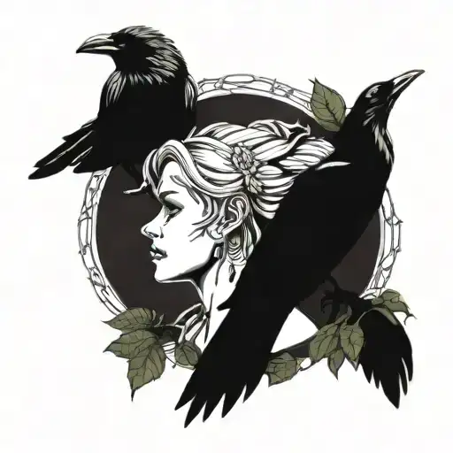 Women And Raven Perched