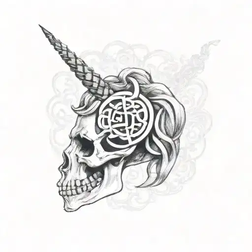 Skull Unicorn With Celtic Cross With The Name Riley Written Inside It