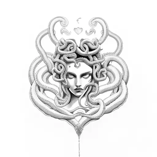 Medusa With Serpents Forming A Heart Shape Around Her