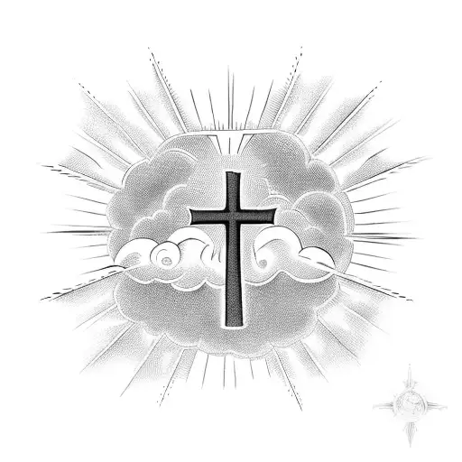 Christian Cross With Clouds And Sun