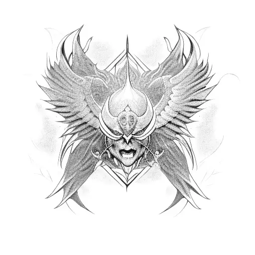 A Neo Tribal Anime Devil Angel With Intricate Patterns On Its Wings