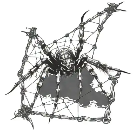 A Gothic Cybersigilism Spider Crawling On A Barbed Wire Fence