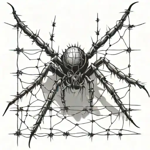 A Gothic Cybersigilism Spider Crawling On A Straight Barbed Wire Fence